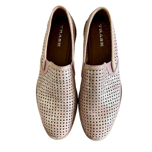 TRASK NEW Ali Leather Perforated Slip On Loafers In Metallic Pink Size 10 - Picture 5 of 12